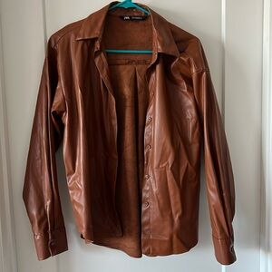 Zara brown faux leather over shirt